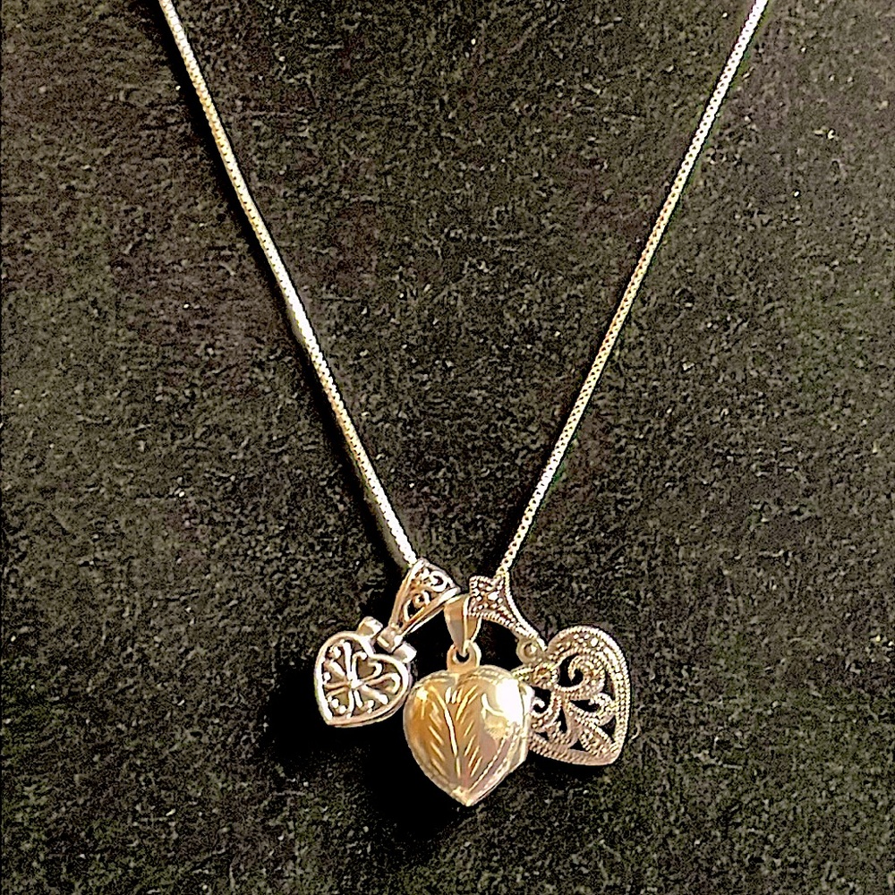 Three Hearts Necklace with Locket Chain is 925 Silver